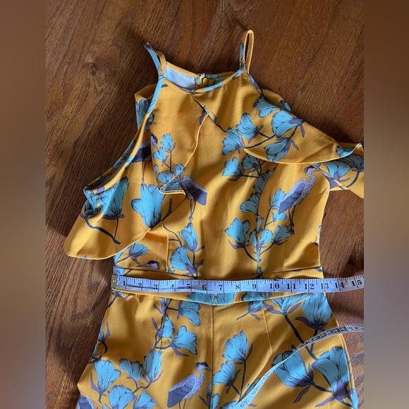 Varun Bahl Warbler Ruffle Jumpsuit Yellow Motif Anthropologie size 0 - Picture 13 of 16